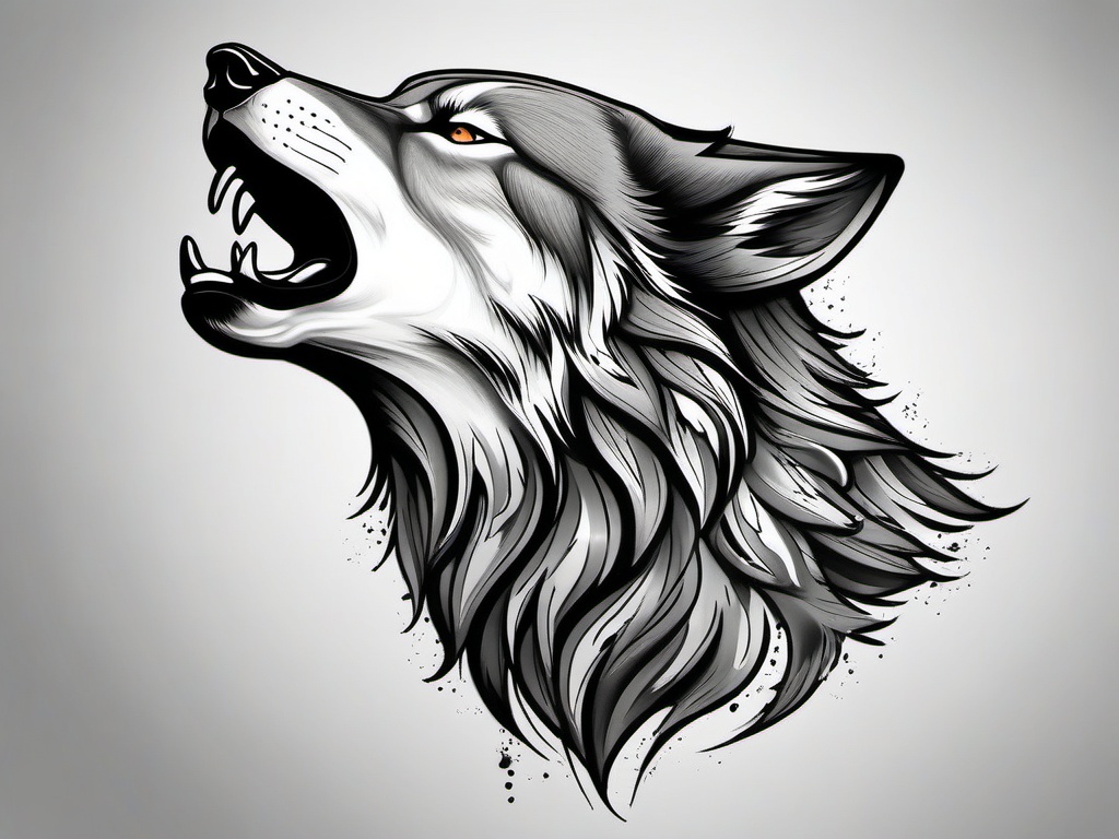 Howling Tattoo,tattoo capturing the enchanting act of a wolf's howl, tribute to the wild and untamed. , tattoo design, white clean background