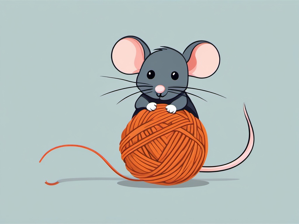 Mouse clipart - mouse playing with a ball of yarn  color,minimalist,vector clipart