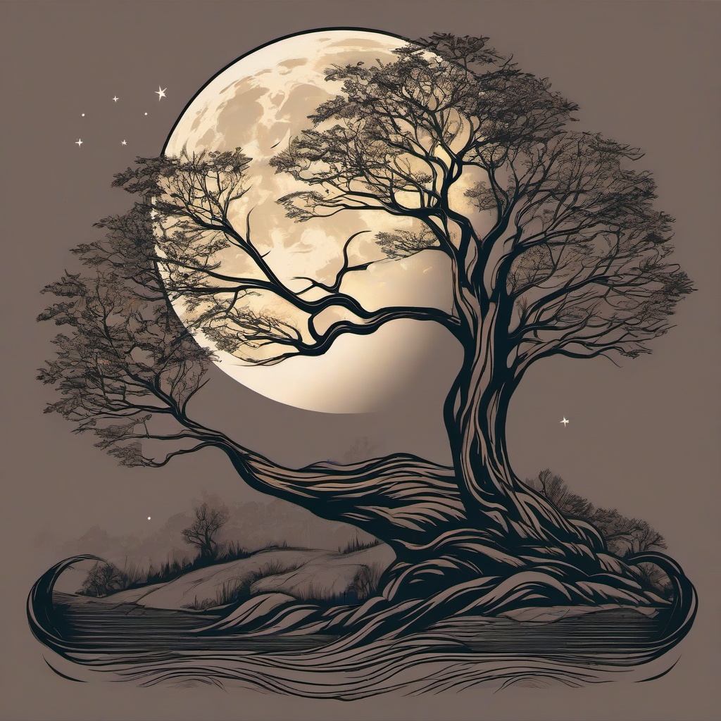 tree moon tattoo  simple vector color tattoo