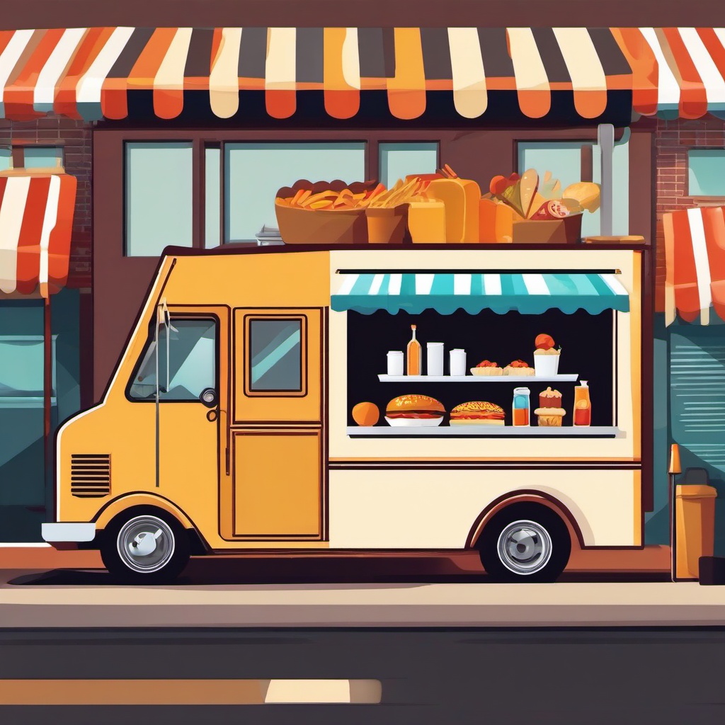 Cooking clipart - food truck on the street  vector clipart