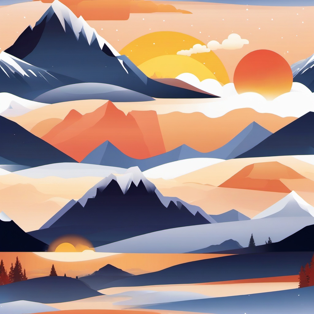 Sunrise on Snowy Peaks clipart - Witnessing the sunrise in snow, ,vector color clipart,minimal