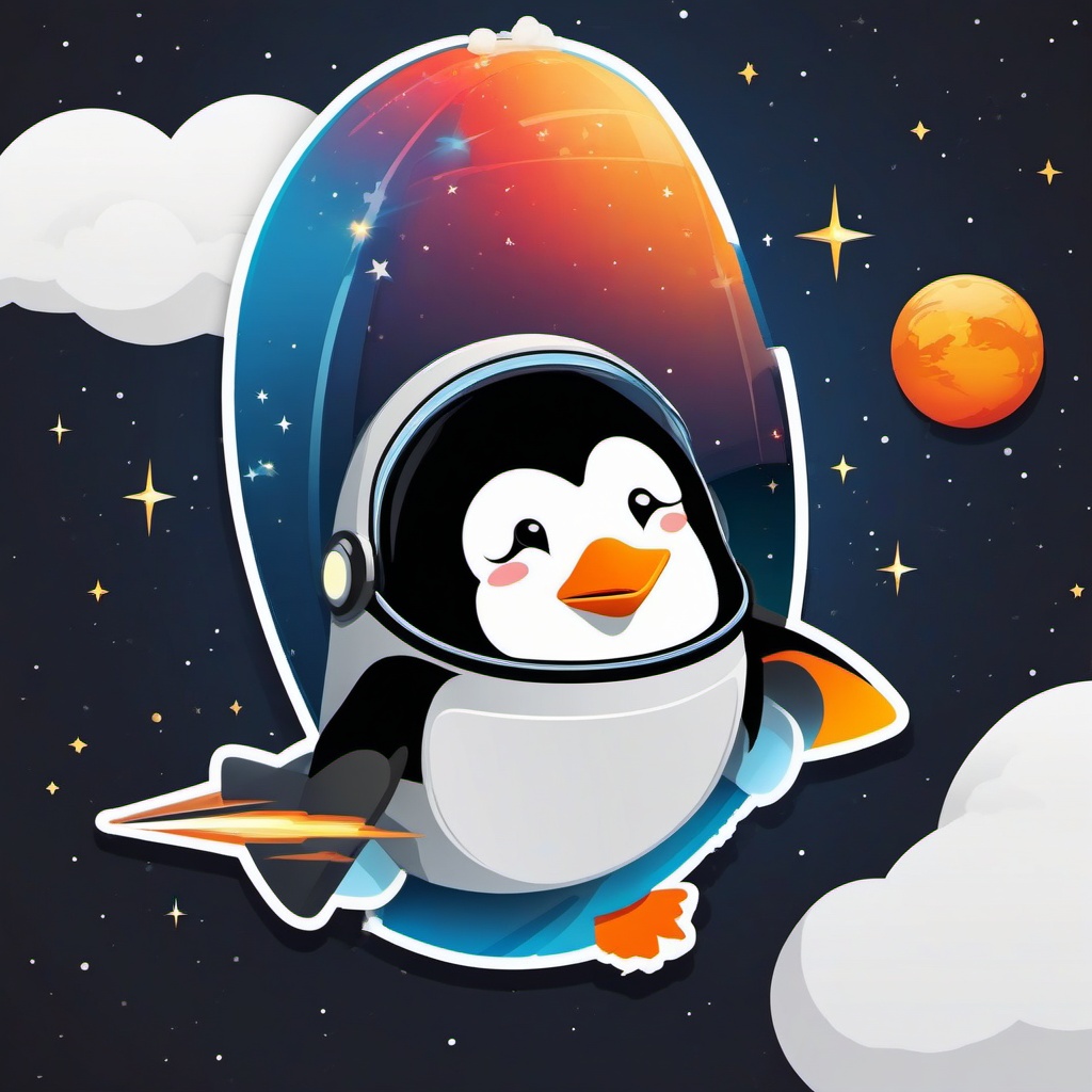 Penguin in Rocket Sticker - A penguin embarking on a space adventure in a rocket. ,vector color sticker art,minimal