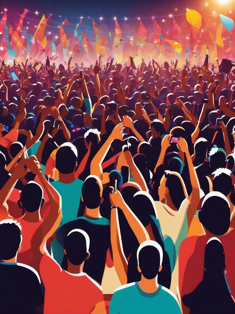 Music clipart - music festival scene with crowd  