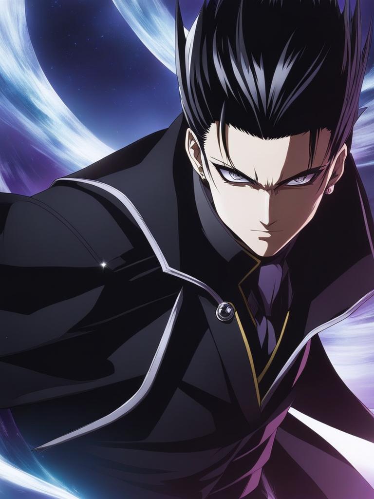 chrollo - strategically utilizes nen abilities in an ethereal, moonlit arena. 