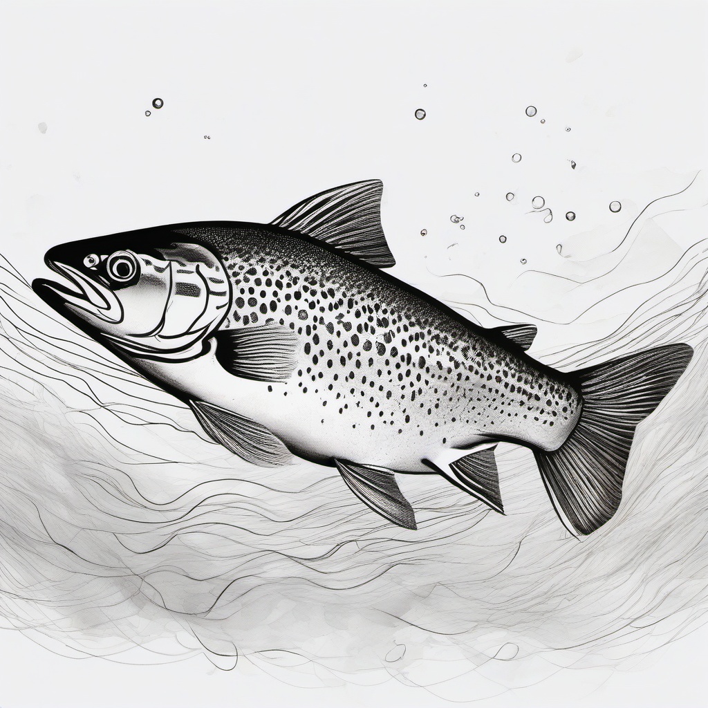 drawing of trout  minimal rough scribbles,doodles,black and white