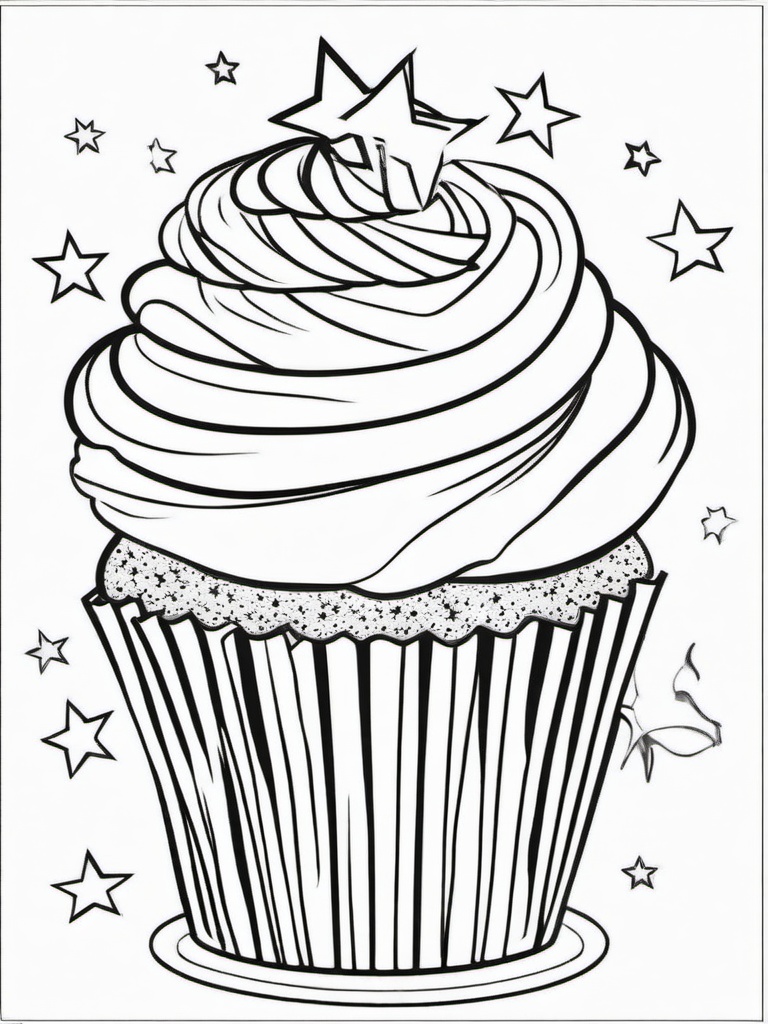 Cupcake Coloring Pages - Cupcake with glittery stars and moons  simple coloring pages