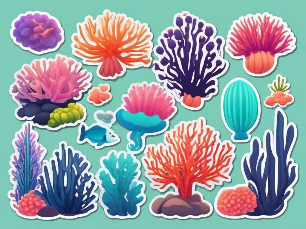 Vivid Coral Reef and Sea Anemone Emoji Sticker - Lively marine community in vibrant hues, , sticker vector art, minimalist design