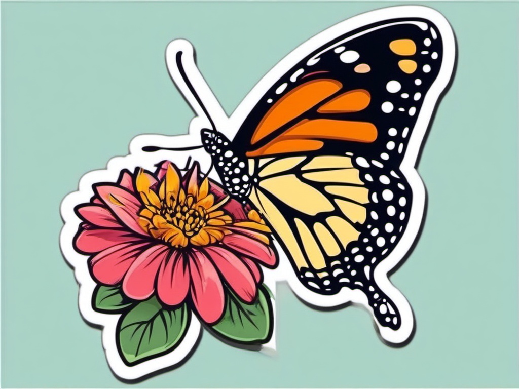 Butterfly on a Flower Sticker - Butterfly perched on a blooming flower, ,vector color sticker art,minimal