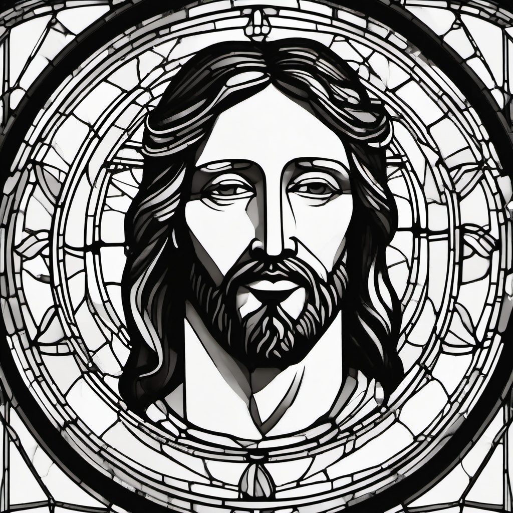 drawing of Jesus in a stained glass  minimal rough sketch scribbles,doodles,black and white