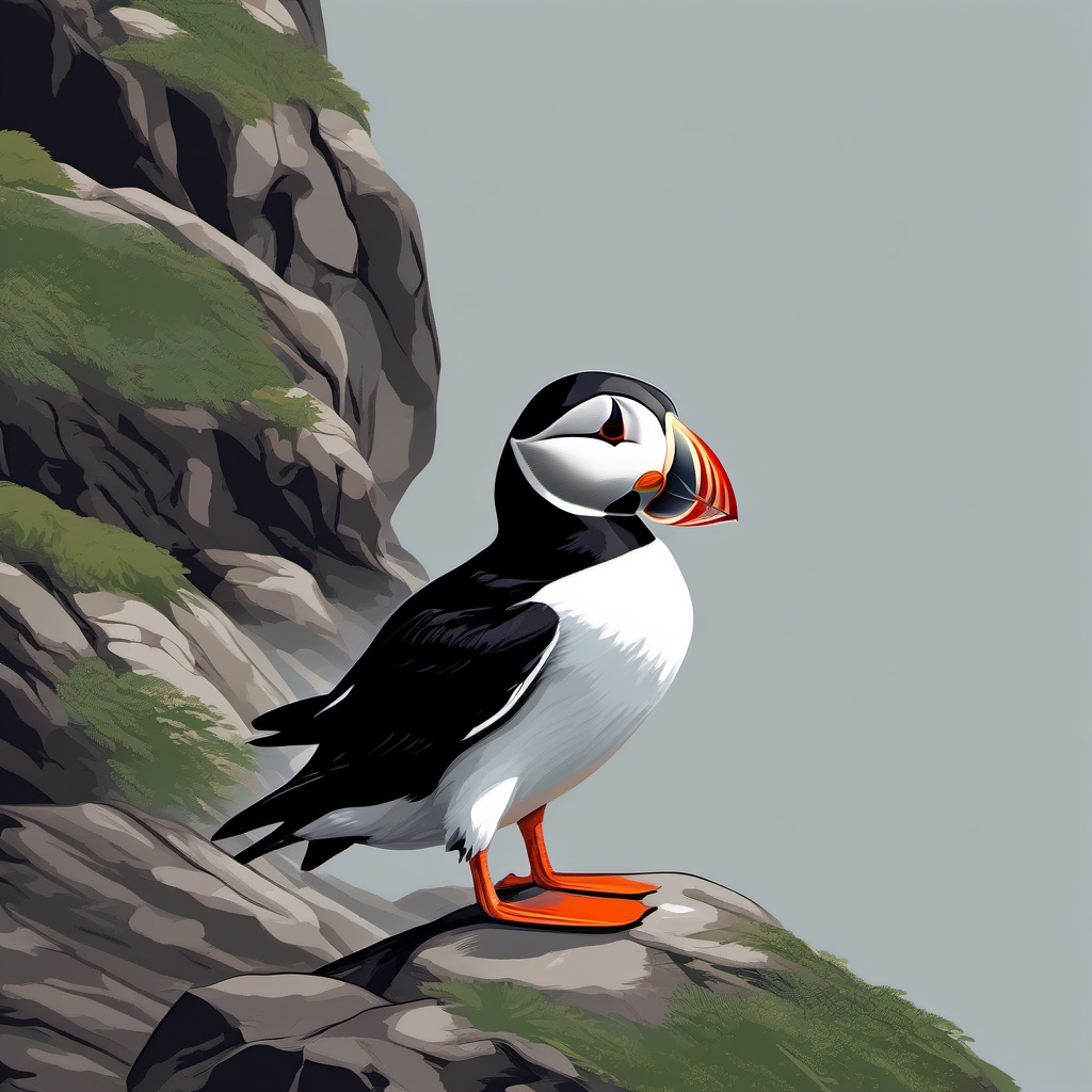 Puffin Clipart on Rocky Cliffs,Charming puffin on rocky cliffs, a symbol of resilience and tenacity. 