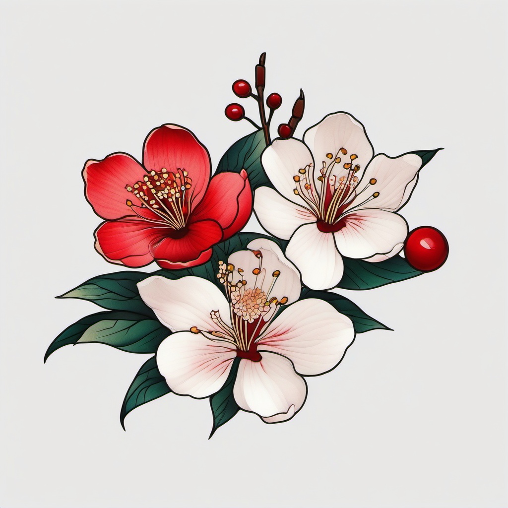 Japanese Cherry Flower Tattoo - Traditional Japanese cherry flower tattoo.  simple color tattoo,white background,minimal