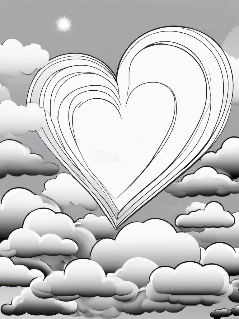 Heart in Clouds Coloring Pages - Hearts Floating in a Cloudy Sky  minimal black outline printable sheet, coloring page