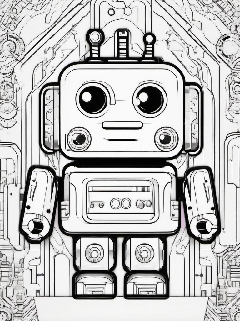 Kawaii Robot Coloring Pages - Friendly Robots with Colorful Features  minimal black outline printable sheet, coloring page