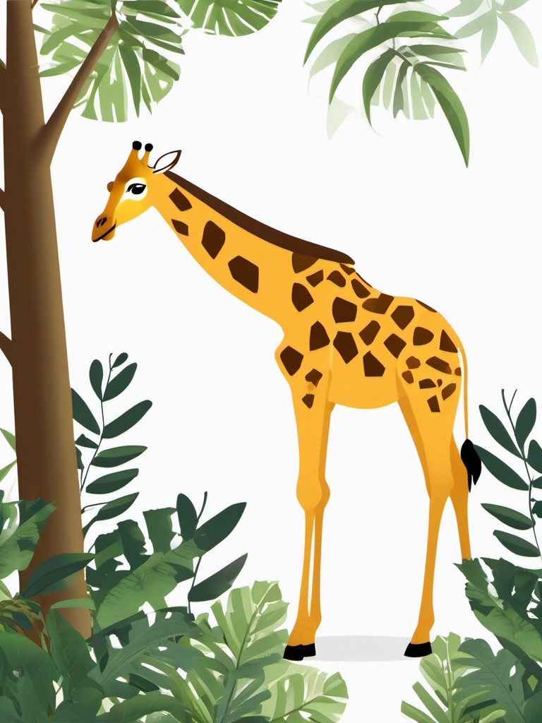 Giraffe Clipart - Giraffe reaching for leaves in the tall treetops , minimal, 2d