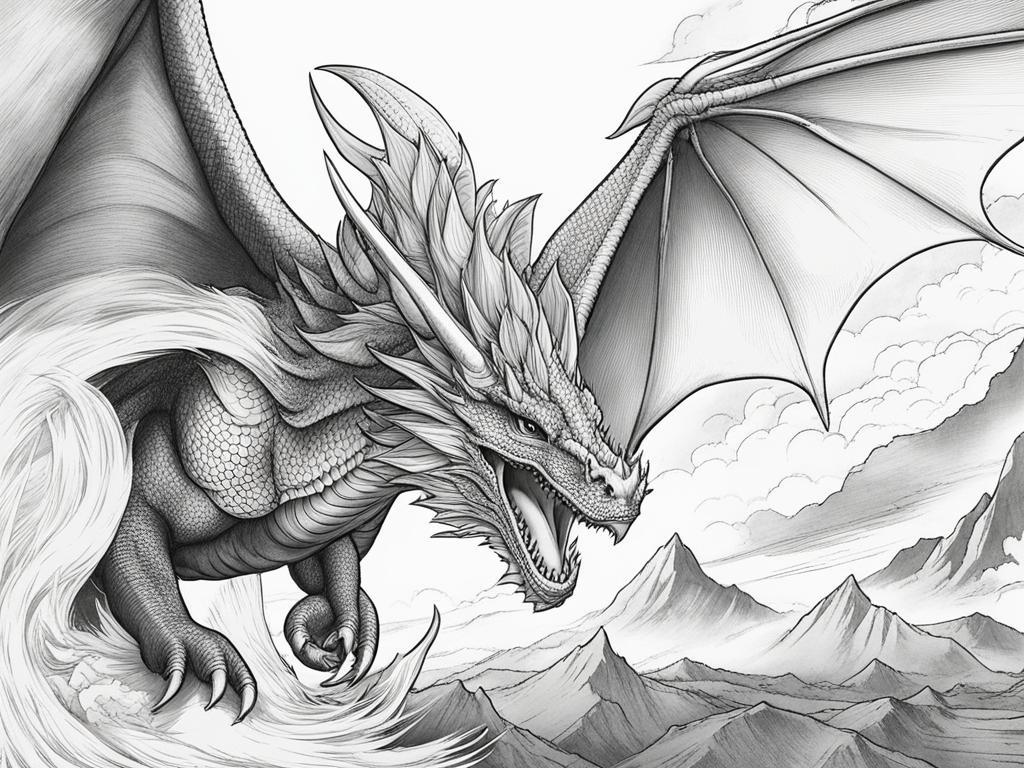 dragon coloring pages - a fierce dragon breathes fire during an epic battle. 