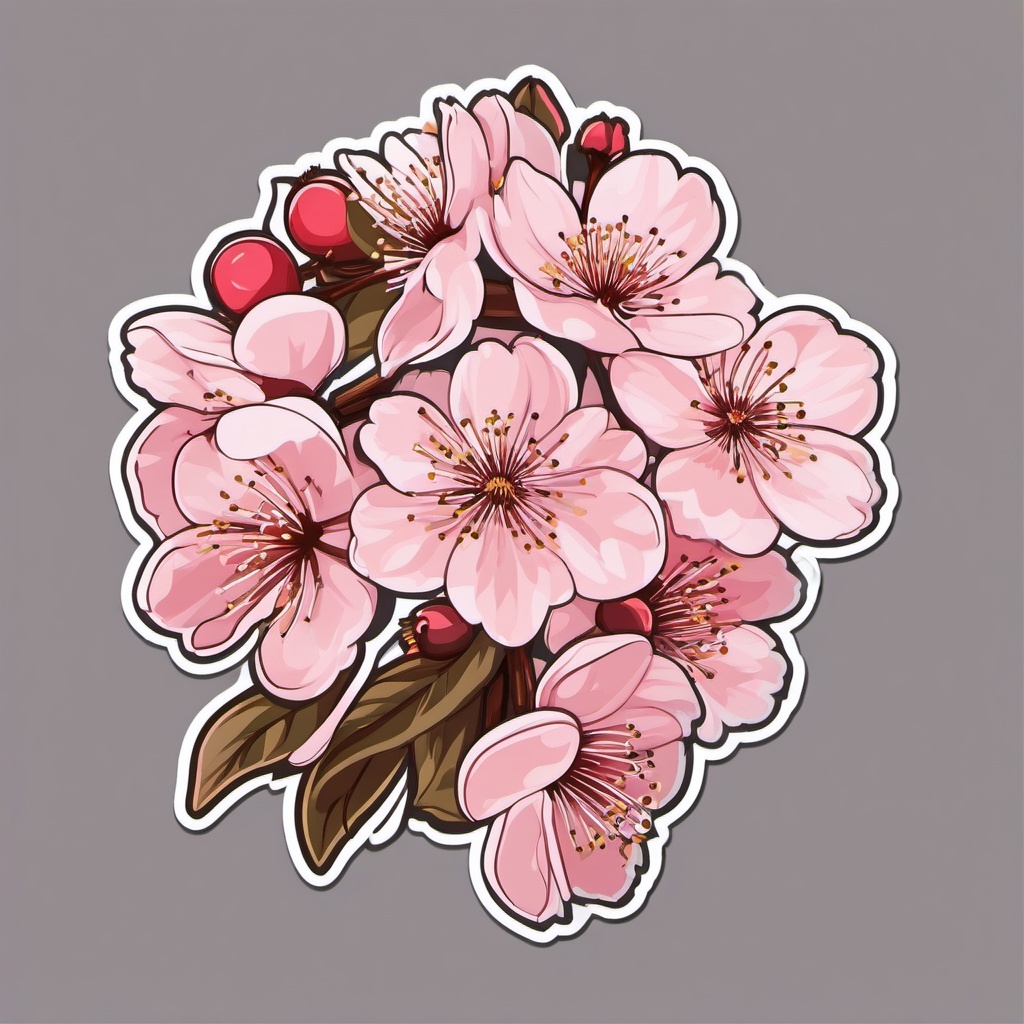 Cherry Blossom Sticker - Cherry blossom for springtime, ,vector color sticker art,minimal