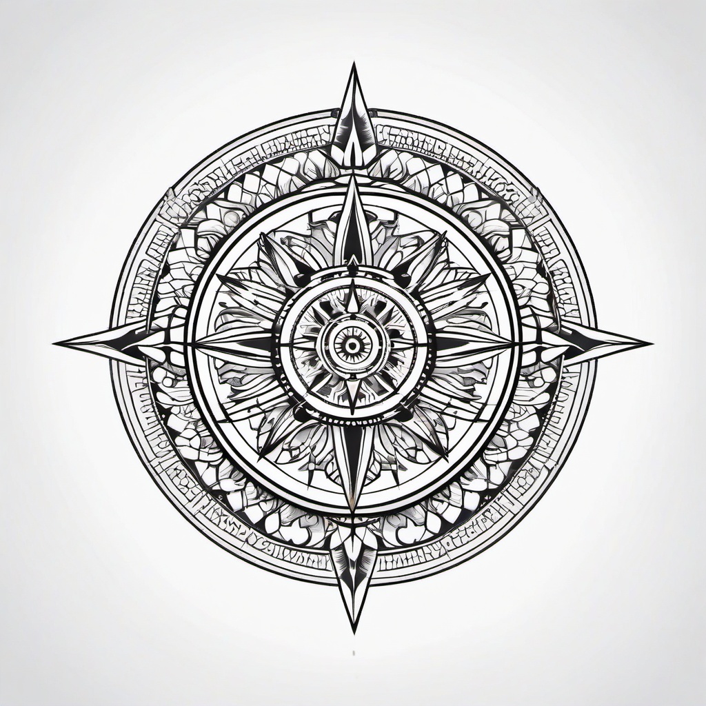 Mandala Compass Tattoo - Compass design incorporated into a mandala.  simple vector tattoo,minimalist,white background