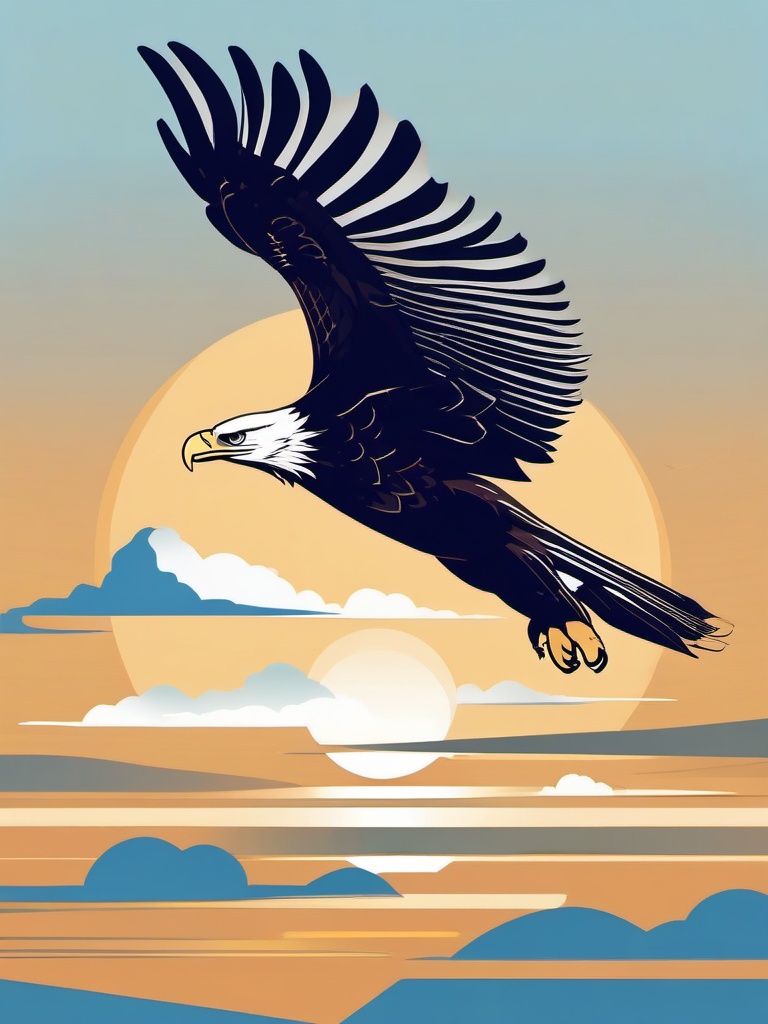 Eagle Clipart - Eagle soaring majestically in the clear blue sky , minimal, 2d