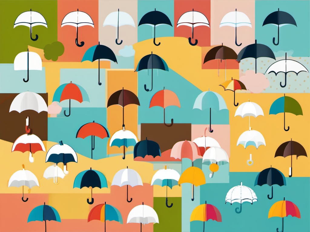 April Showers clipart - Rainy day with umbrellas, ,vector color clipart,minimal