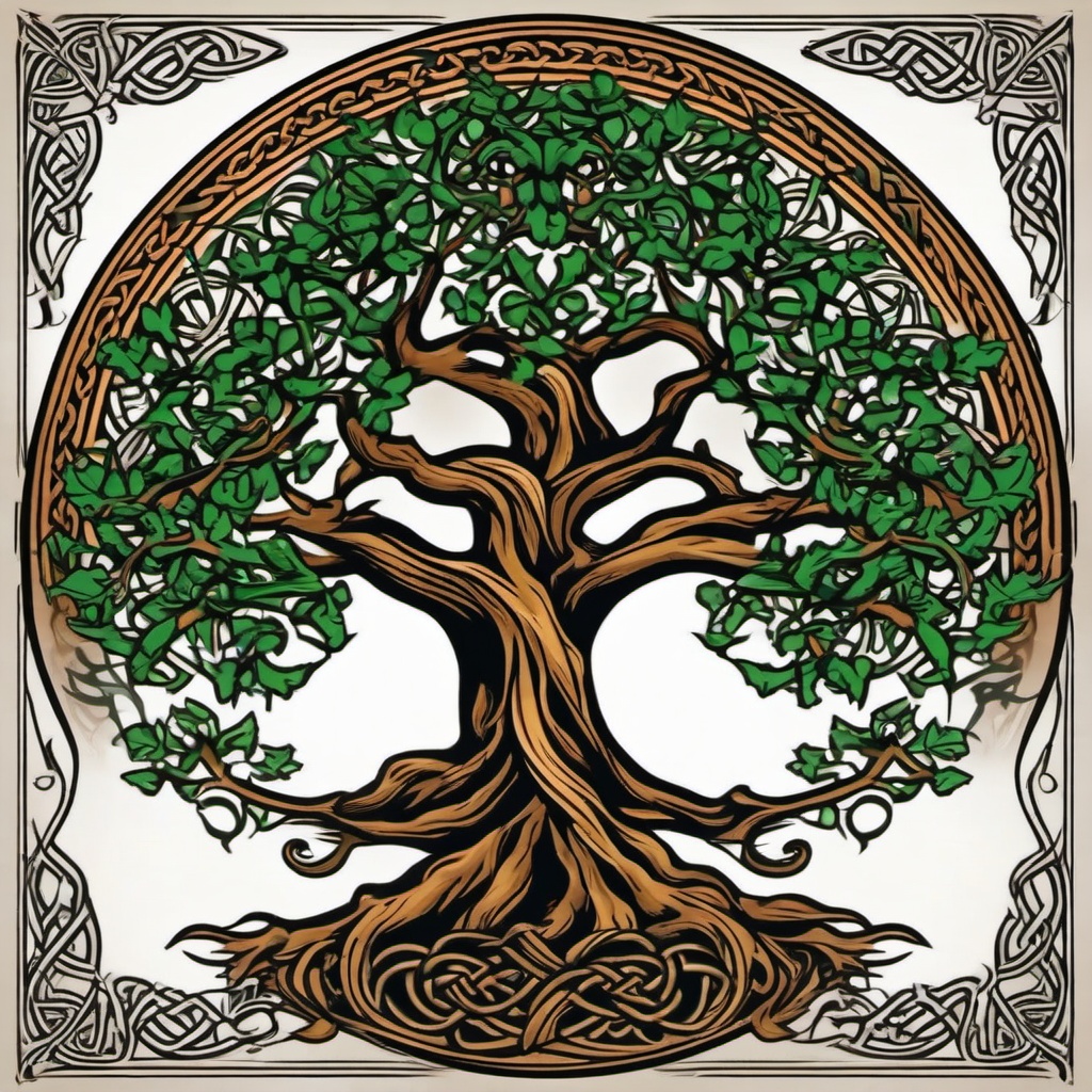 celtic oak tree tattoo  simple vector color tattoo