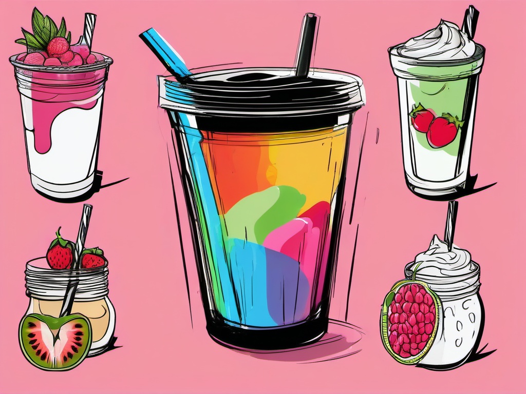 drawing of a colorful smoothie  minimal rough sketch scribbles,doodles,black and white