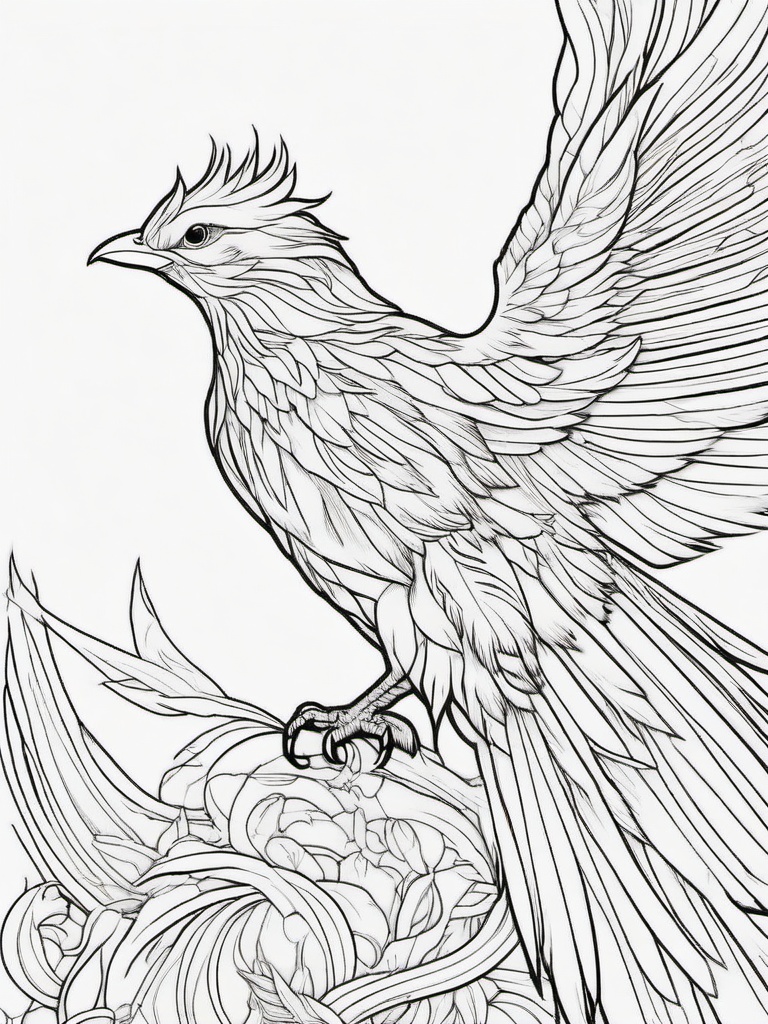 Phoenix Coloring Pages - Fiery Bird Reborn from Ashes  minimal black outline printable sheet, coloring page