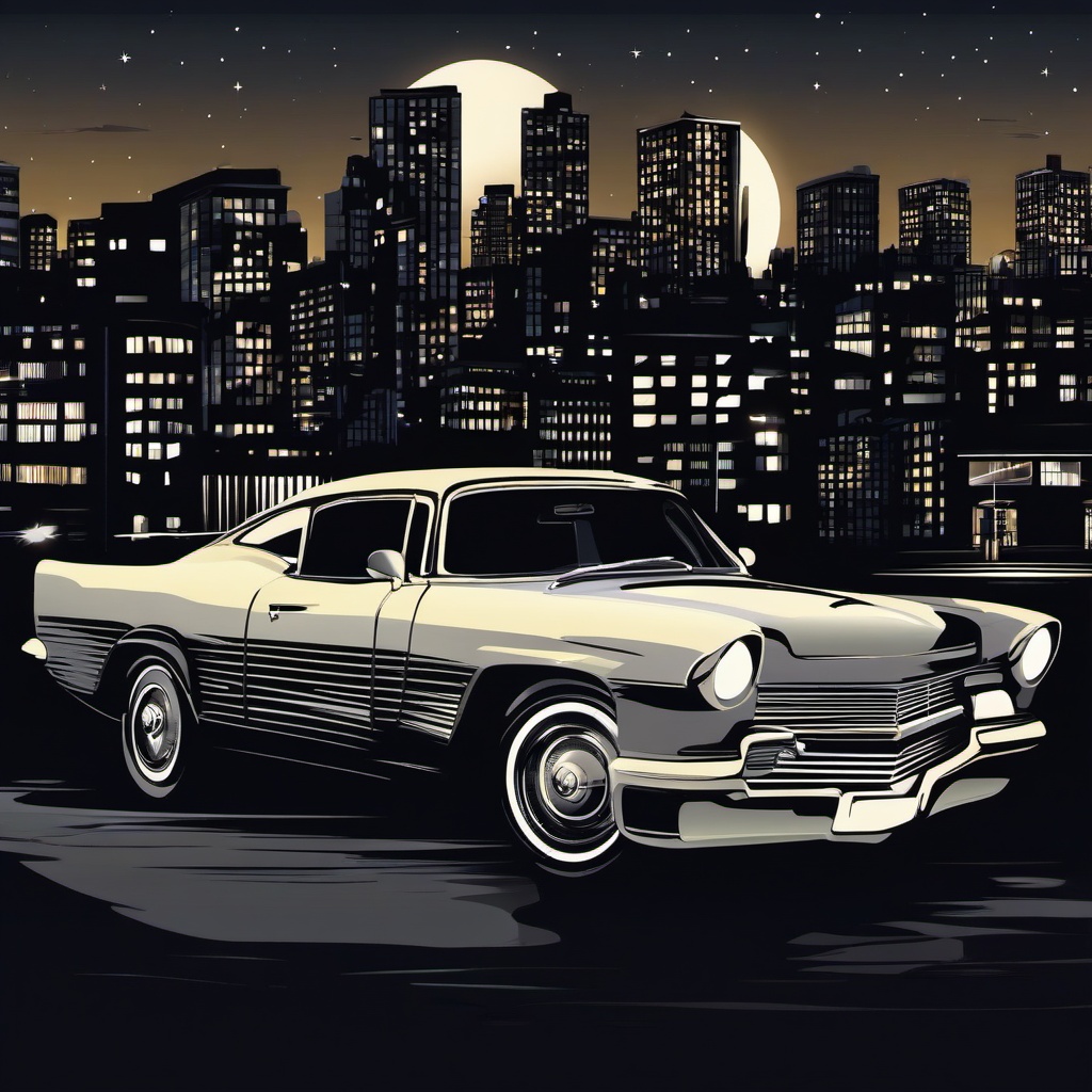 Car clipart - car in a cityscape at night  