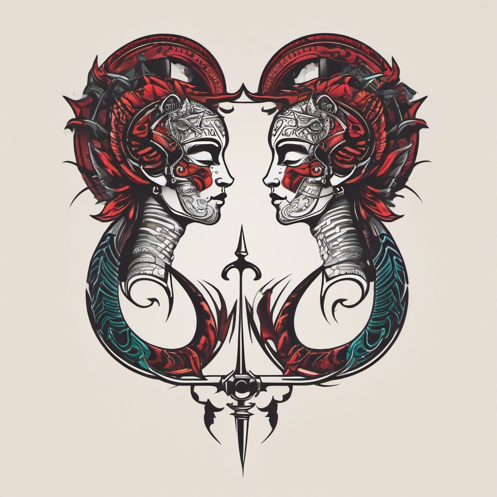 gemini and scorpio combined tattoos  simple vector color tattoo