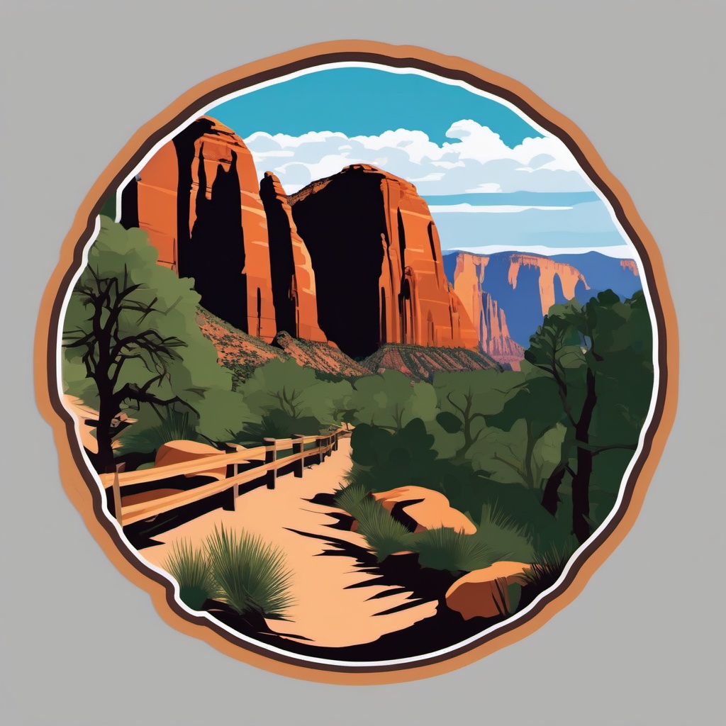 Zion Angels Landing sticker- Scenic trail with breathtaking views in Zion National Park, , sticker vector art, minimalist design