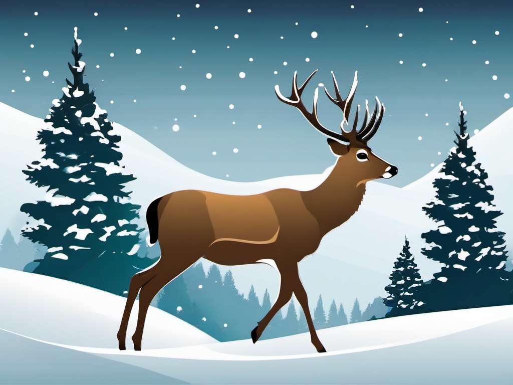 Deer clipart - deer in a snowy landscape  color,minimalist,vector clipart