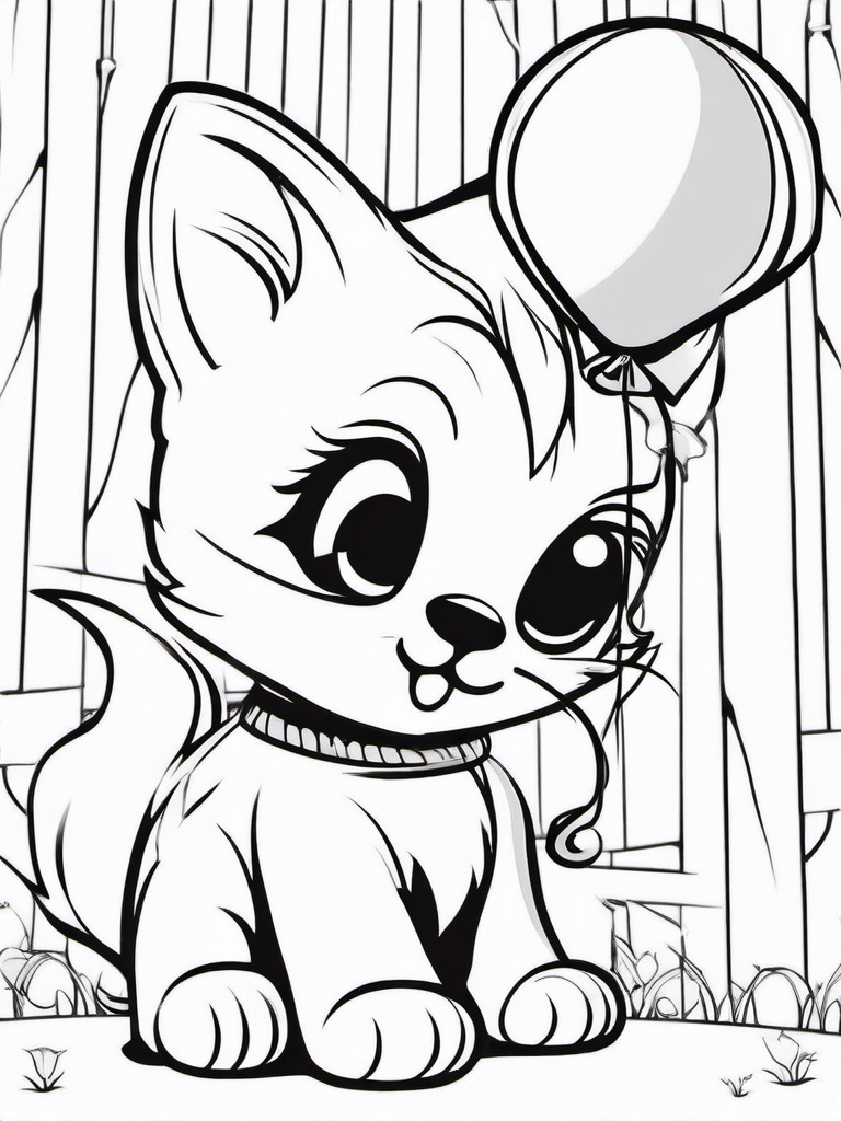 Kitty with a Party Balloon Coloring Pages - Fun Kitten Ready for the Party  minimal black outline printable sheet, coloring page