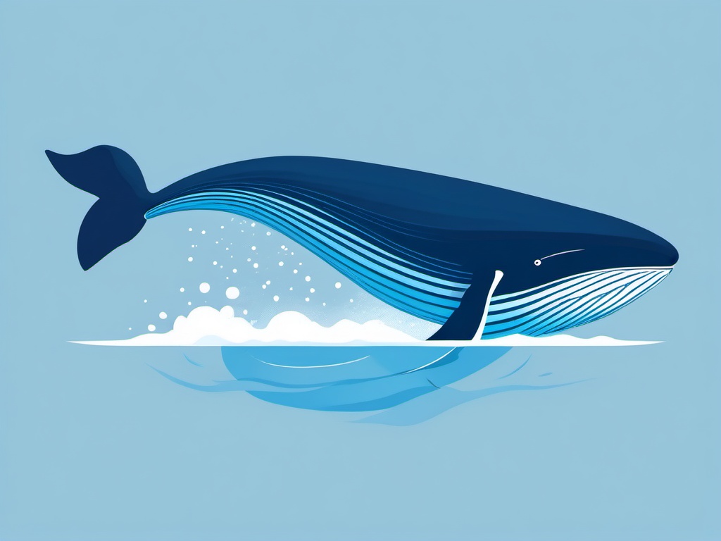 Blue Whale Clip Art - A massive blue whale spouting water,  color vector clipart, minimal style