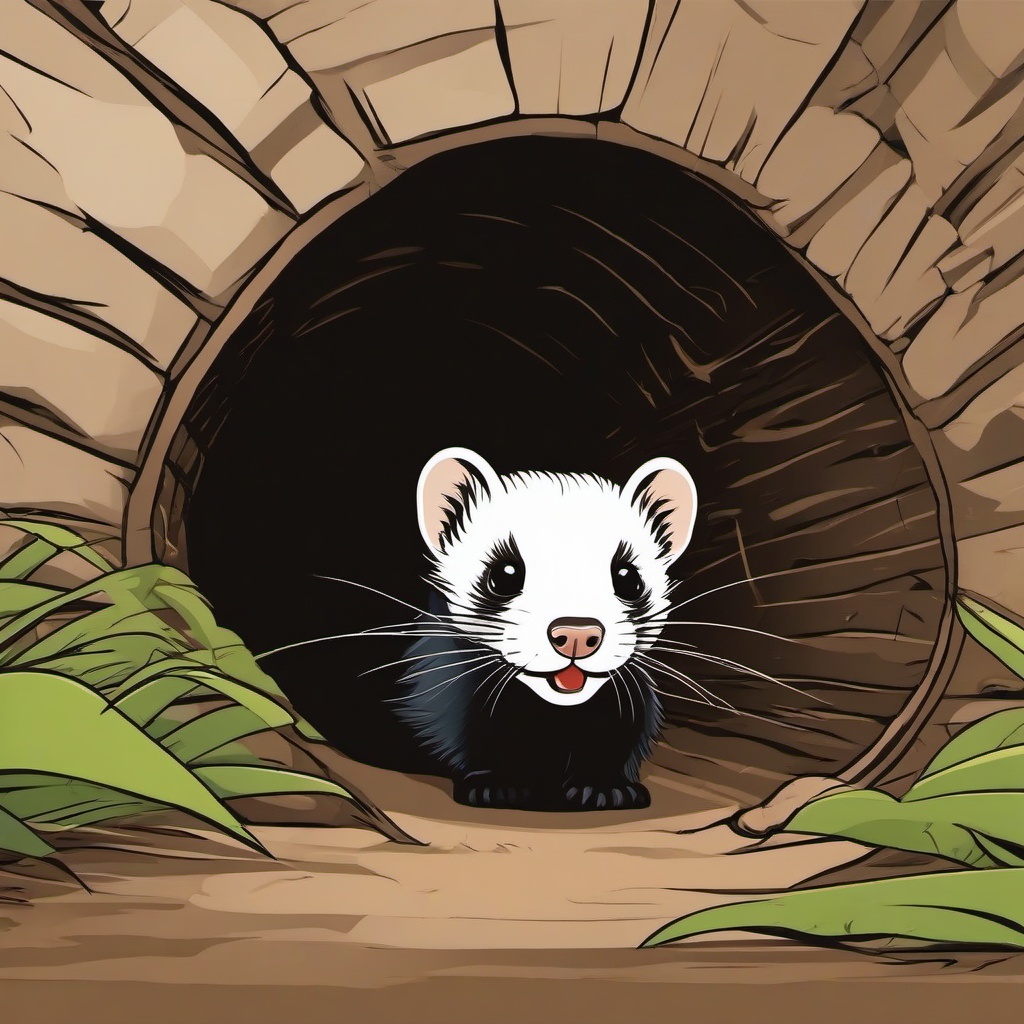 Ferret cartoon - Ferret exploring a tunnel  