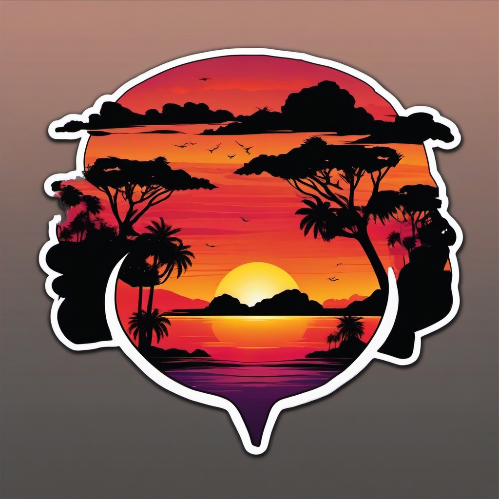 Sunset Silhouette Sticker - Marvel at the beauty of nature's silhouette against a vibrant sunset with this stunning sticker, , sticker vector art, minimalist design