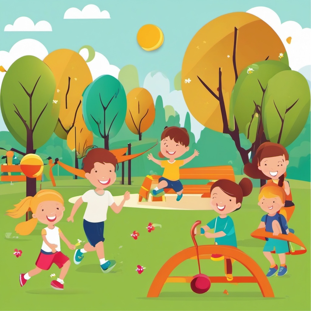 Kids Playing in the Park clipart - Children having fun in the park, ,vector color clipart,minimal