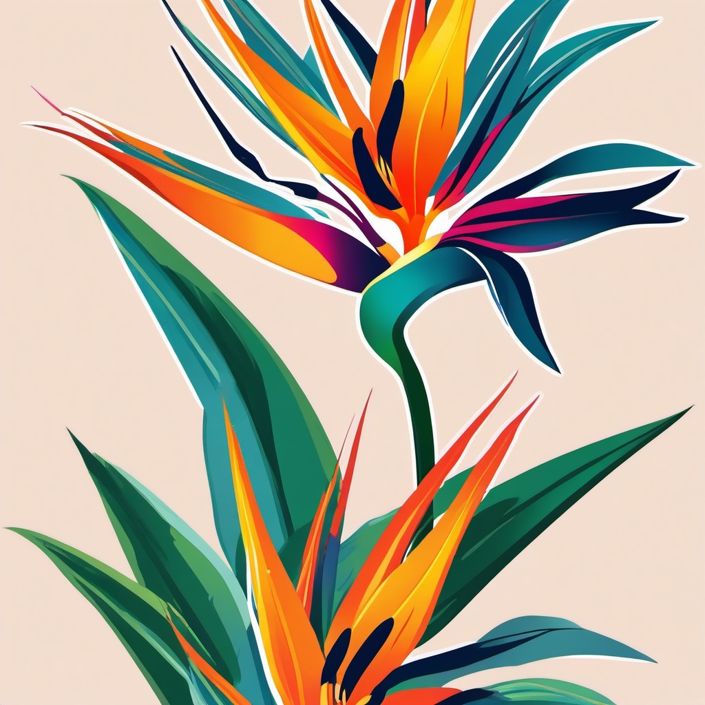 Bird of Paradise Sticker - Transport yourself to tropical paradise with the exotic and bird-shaped blooms of bird of paradise, , sticker vector art, minimalist design