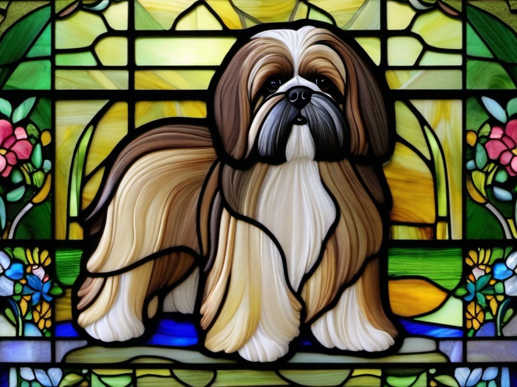 Stained Glass Lhasa Apso - Lhasa apso with long fur  