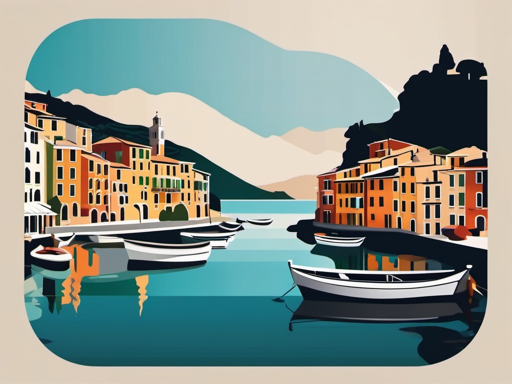 Portofino sticker- Charming fishing village on the Italian Riviera, , sticker vector art, minimalist design