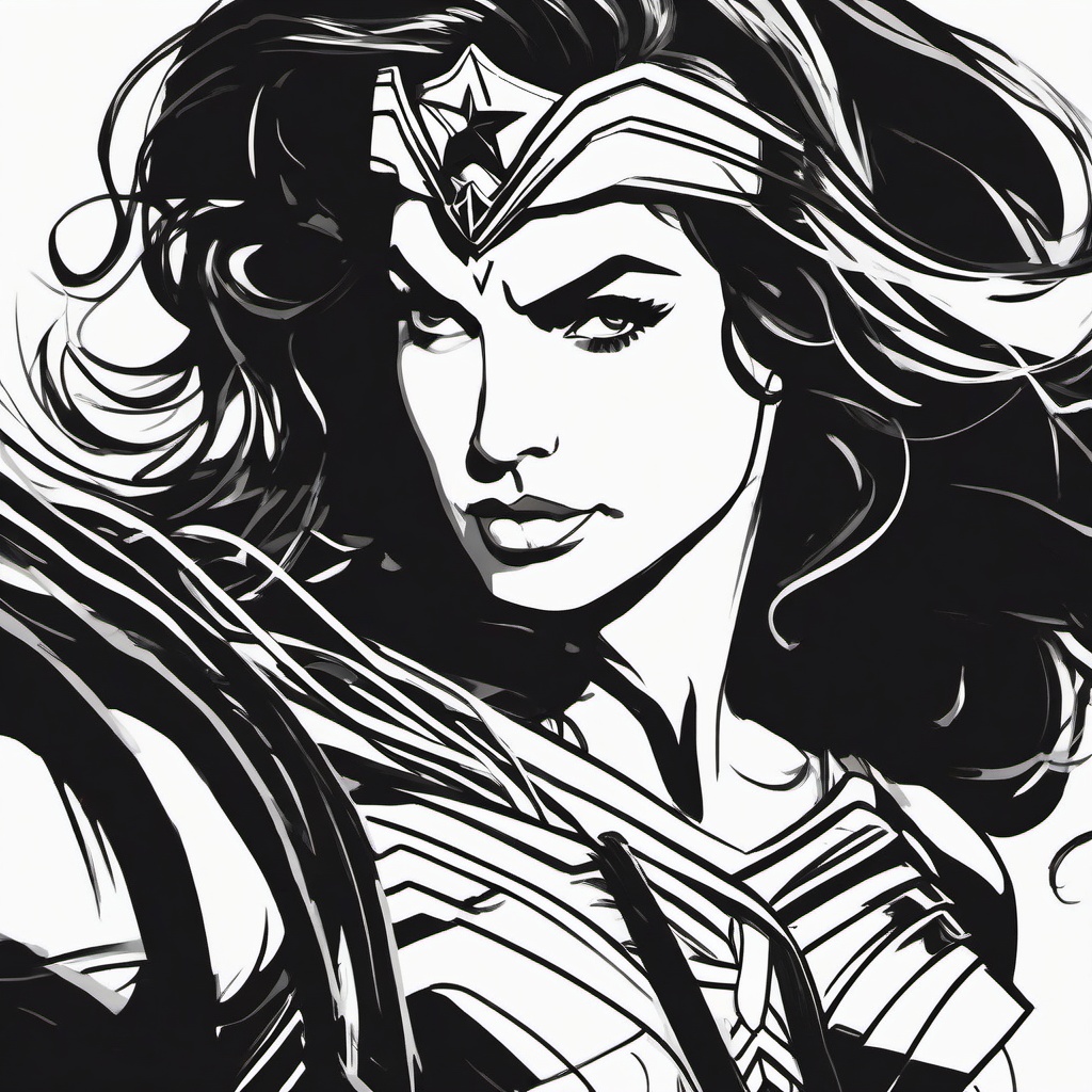 sketch of wonder woman  minimal rough sketch scribbles,doodles,black and white