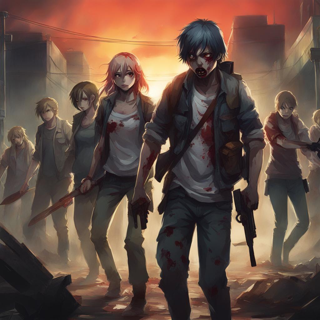 zombie apocalypse survivors - create an artwork of resilient anime characters surviving a zombie apocalypse. 