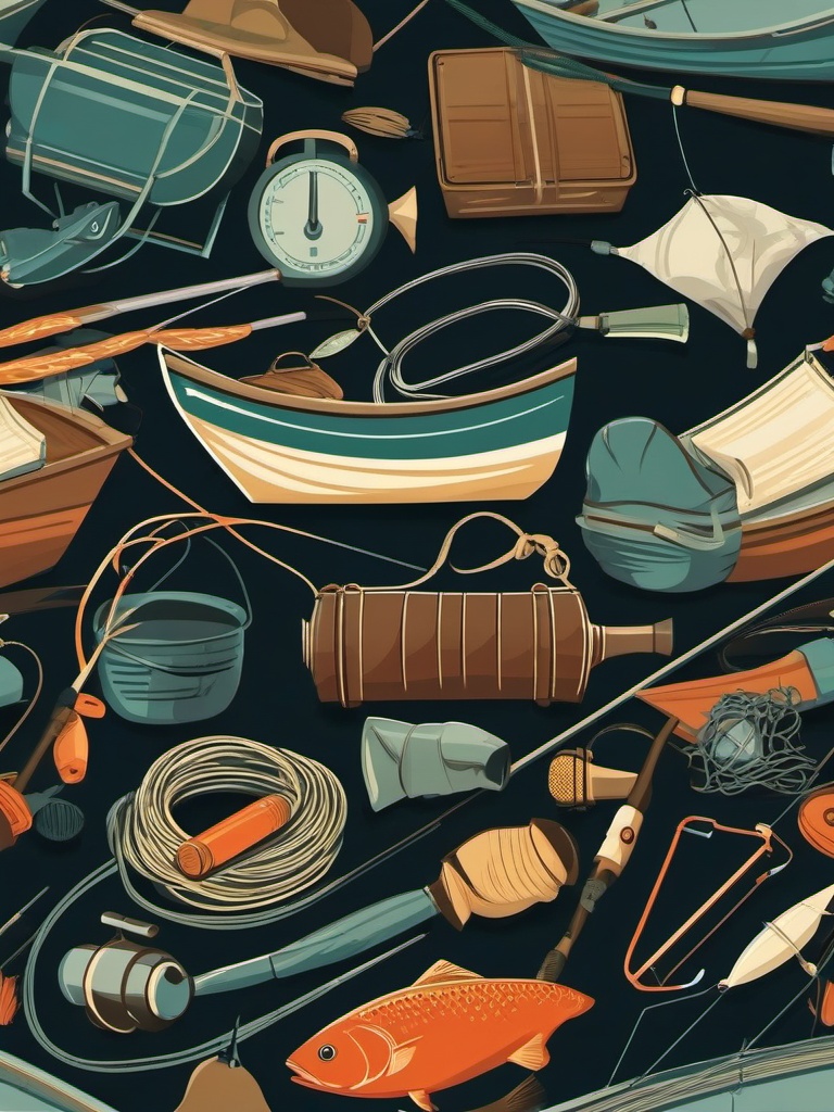 Fishing clipart - fishing gear laid out on a boat  