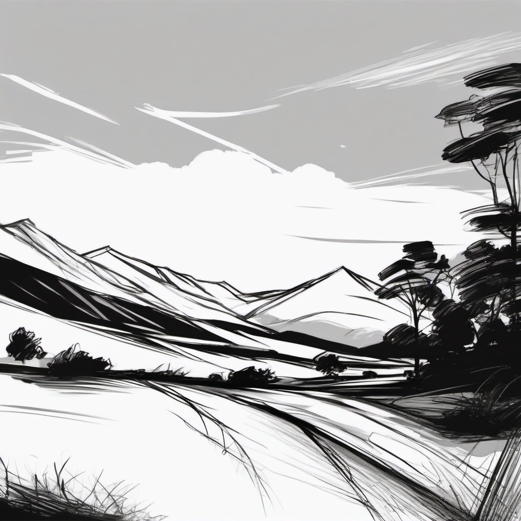 sketch of a scenery  minimal rough sketch scribbles,doodles,black and white