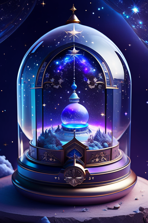 magical observatory with celestial charts and a crystal dome. 