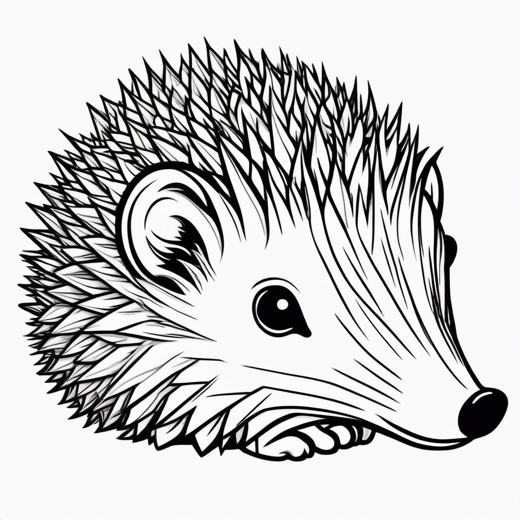 Hedgehog Tattoo - Adorable hedgehog curled up into a spiky ball  few color tattoo design, simple line art, design clean white background