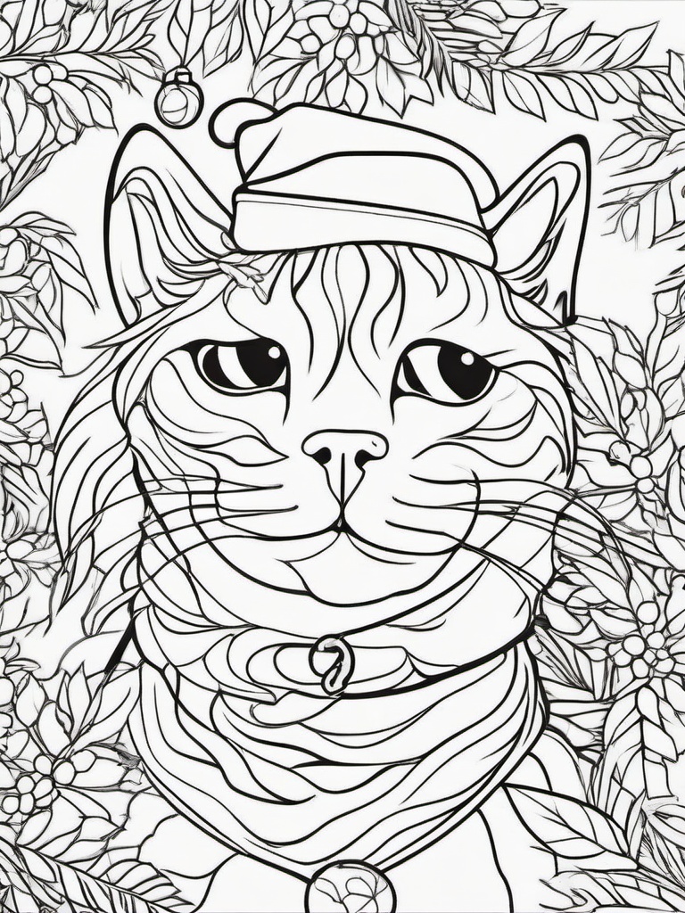 Christmas Cat Coloring Sheet  outling,coloring pages,black and whit