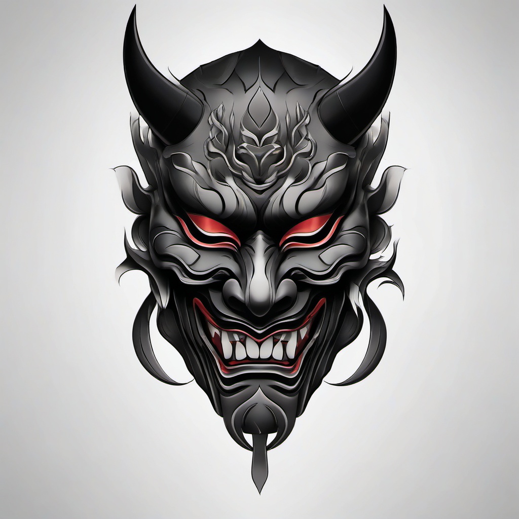 black and grey hannya mask  simple color tattoo,white background,minimal