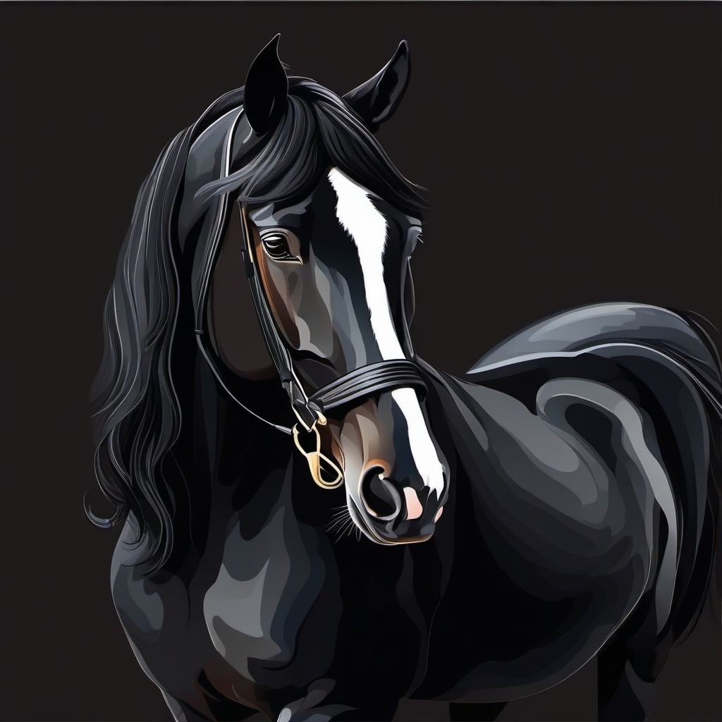 Friesian Horse cartoon - elegant, black horse used for work and show  cartoon sticker style