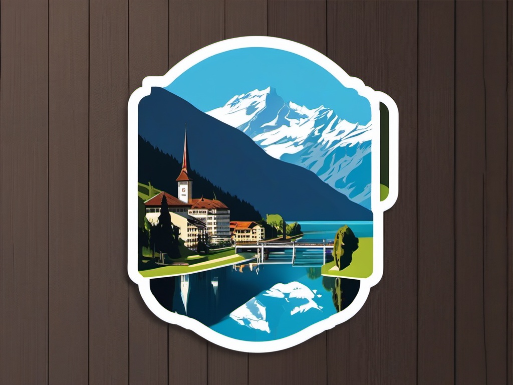 Interlaken sticker- Resort town between Lake Thun and Lake Brienz in Switzerland, , sticker vector art, minimalist design