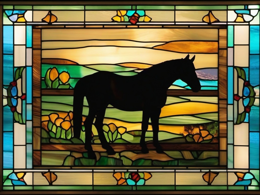 Stained Glass Farmer’s Horse - Horse waiting by barn  