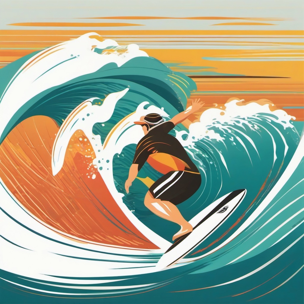 Skimboarding Clipart - A skimboarder riding shallow waves.  color vector clipart, minimal style